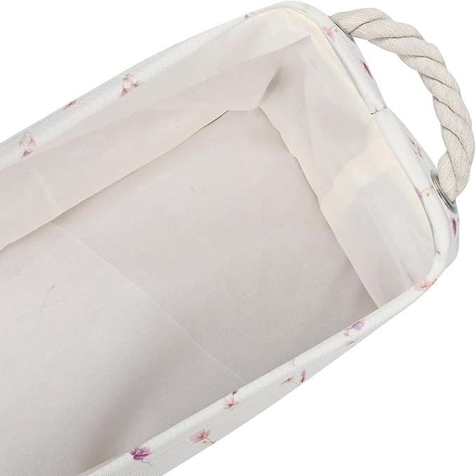 3PC Floral Narrow Storage Bins 15x6x5 inch Pink Flower Small Basket for Closet,Cabinet,Countertop Organizing Small Items Fabric Organizer with Handles, Toilet Paper Storage (Pink flower)