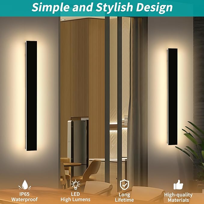 Mikeru 39inch Outdoor Wall Light Fixtures, 3000k/4500K/6000k Three Colors Switchable Modern Exterior Wall Sconces Acrylic Invisible Exterior Wall Light for Porch Outdoor Wall Mount Lighting