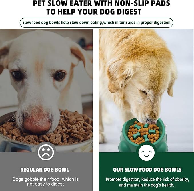 Enrunnig-Useful Slow Feeding Bowl,Pet Anxiety Relief Slow Down Eating Advanced Slow Feeder Dog Bowls,Stop Bloat Preventing Choking, Eating Healthy Design for Small Medium Size Dogs(8.66inch(Green)