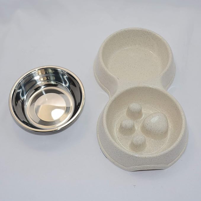 Dog Slow Eating & Drinking Bowl,Stainless Steel Interactive Slow Feed Dog Bowl for French Bulldog,Slow Down Eating Eco-Friendly pet Bowl for Frenchie(White)