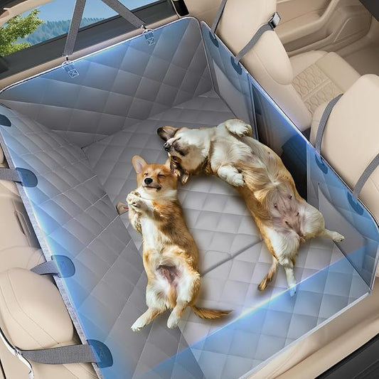 Back Seat Extender for Dogs, Dog Car Seat Cover for Back Seat, 400lbs Capacity Hard Bottom Car Seat Cover for Dogs, Waterproof Dog Hammock for Mid-Size Cars, SUVs, Trucks Grey(52‘x24.8’)