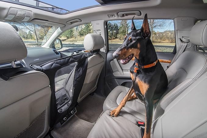 4Knines Dog Car Net Barrier – Mesh Pet Divider with Quick-Release Clips and Adjustable Straps – Easy-to-Install Travel Partition for Dogs – Washable, Durable 19"×22" Back Seat Deterrent, Black