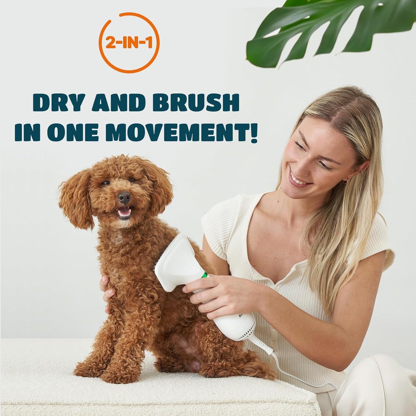 2-in-1 Dog Hair Dryer with Brush — 300W Dry & Groom in One, Adjustable Heat, Overheat Protection