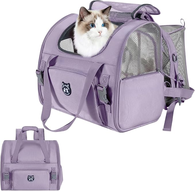 Lollimeow Expandable Cat Carrier Backpack for Large Cats - Airline Approved Pet Carrier Backpack for Small Dogs, Hiking & Travel, Waterproof with Breathable Mesh, 22lbs Capacity (Lavender, Large)