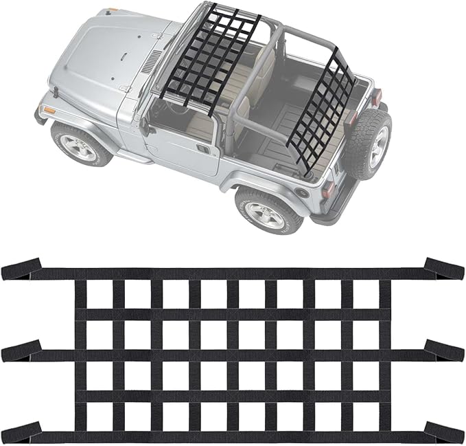 Universal Car Cargo Net & Hitch Hammock, Oversized Heavy-Duty Mesh Netting for Jeep Wrangler TJ JK JL 1997-2023 2/4 Door, Multi-Purpose Cargo Organizer, Camping Gear, Pet Barrier & Travel Accessory