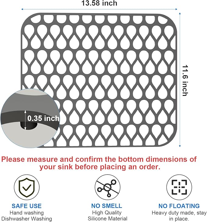 Silicone Sink Mat 2PCS TOOVEM Sink Protectors for Kitchen Sinks, Non-Slip Folding Grid for Bottom of Farmhouse Stainless Steel Porcelain Sink Pad