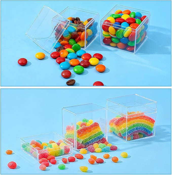 48 Pcs Clear Acrylic Box 2 x 2 x 2 Inch Mini Acrylic Box with Lid, Small Acrylic Square Candy Boxes Stackable Cube Storage Containers for Storage Candy Pill Earring Jewelry Small Item