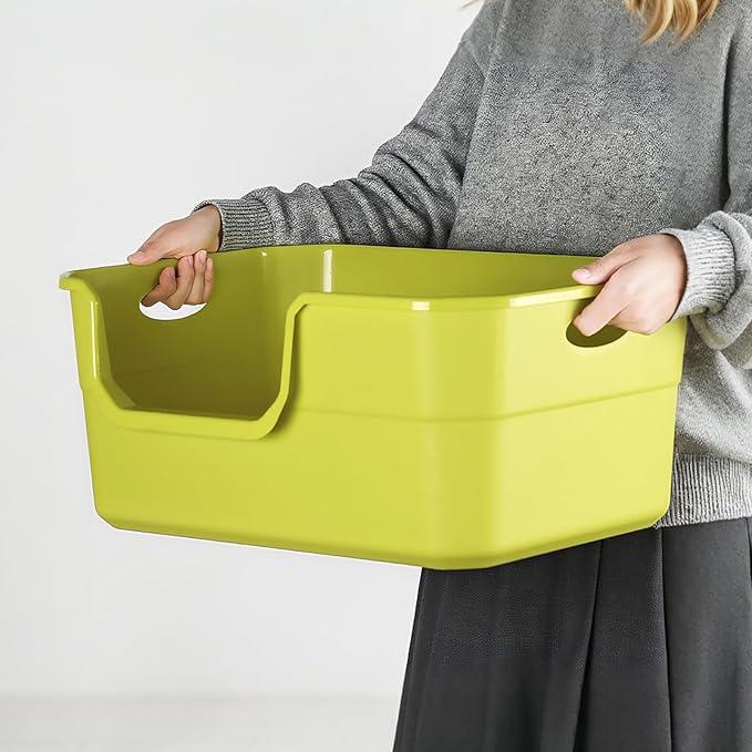 Large Cat Litter Box with High Sides,Low Entry Cat Litter Pan Tray Kitty Litter Box for Indoor Big & Senior Cats,Anti-Splashing Waterproof Cat Toilet,Tool-Free Assembly,Easy to Clean (Grey)