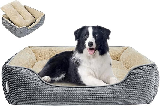 Miguel Dog Bed with Removable Cushion/Pillow for Medium Small Dogs, Washable Pet Bed with Side Easy to Wash Puppy Bed, Large Rectangle Cat Bed for Indoor Cat with Anti-Slip Bottom, Gray 35 Inch