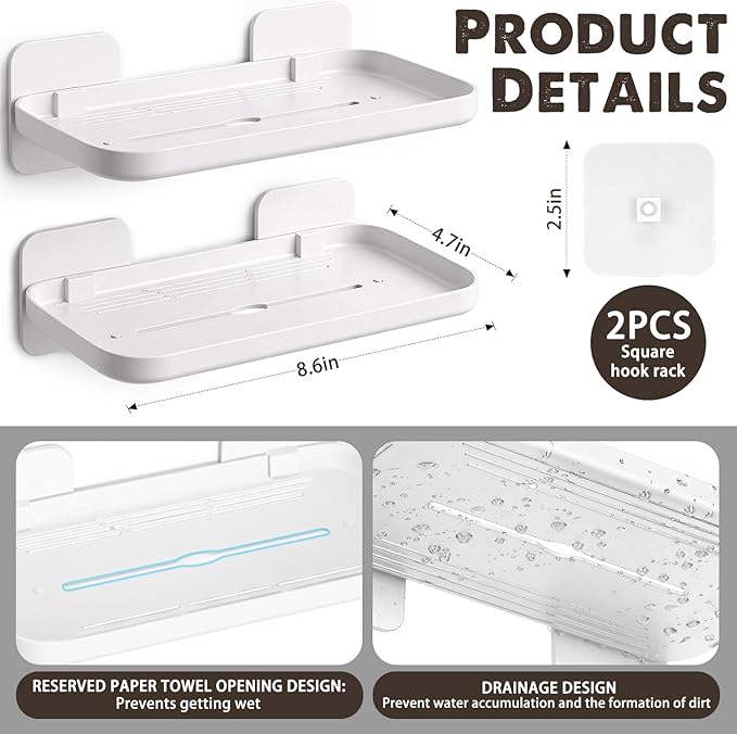 ACEXINYAN 2pc Wall Mounted Floating Shelf, Small Storage Rack with Edge Design, No Drill Shelves for Wall, Floating Shelves Damage-Free Expand Walls Space for Living Room Kitchen Bathroom (White)
