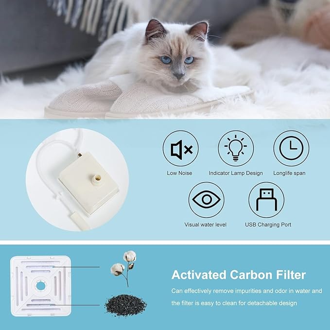 Cat Water Fountain, Large Capacity Automatic Pet Dispenser, Mute Pump & Filter for Dogs & Cats