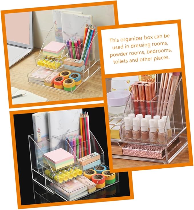 DECHOUS Desktop Acrylic Organizer with Drawer Transparent Multi-compartment Storage Case for Office Supplies Makeup and Items for Use