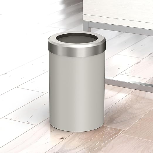 Gatco Small Bathroom Trash Can with Lid, Round 3 Gallon Stainless Steel Wastebasket, Under Sink, Matte Pearl and Satin Nickel, for Bathroom, Bedroom, Office (1931SN)