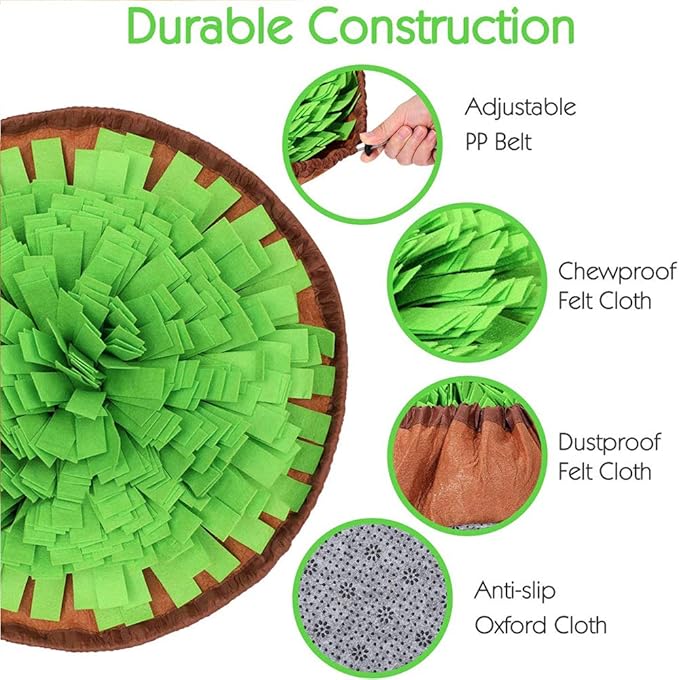 Pet Snuffle Mat for Dogs,19" X 19" Dog Sniffing Pad,Washable Dogs Slow Feeding Bowl, Anti-Slip Dog Foraging Mat Nosework Training Blanket,Dog Treat Dispenser Puzzle Toys,Brown