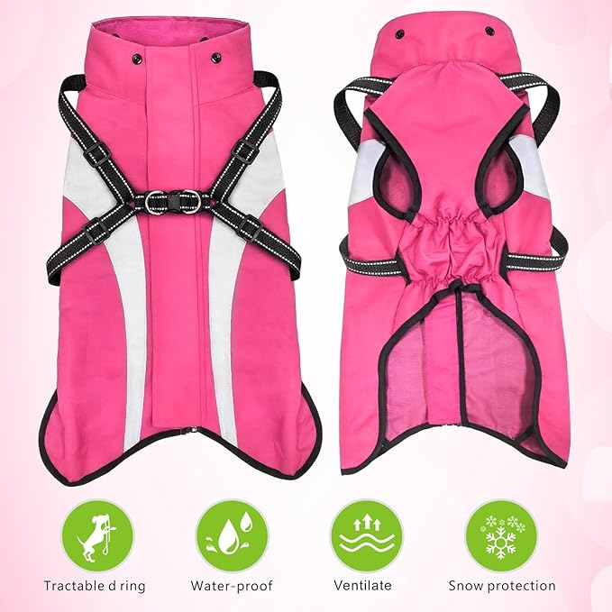 Mosucoirl Dog Raincoat Waterproof Raincoats for Dog Reflective Dogs Rain Jackets with Hood Hoodie Pet Rain Poncho Coat for Small Medium Large Dogs Puppies S-XXL (Pink, XXL)