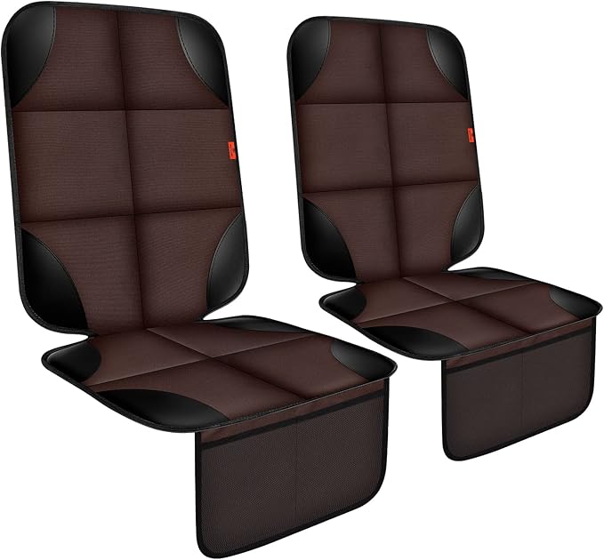 Car Seat Protector 1 Pack Car Seat Cushion Mat Thickest Padding,Waterproof 600D Fabric Car Seat Covers for Non-Slip Backing Mesh Pockets for Baby and Pet (Brown, 2 Pcs)