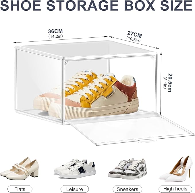 14 Pack Clear Shoe Boxes Size 12 Shoe Storage Organizer for Closet Stackable Shoes Rack Handbag Organizer Plastic Sneaker Storage Bin with Magnetic lids