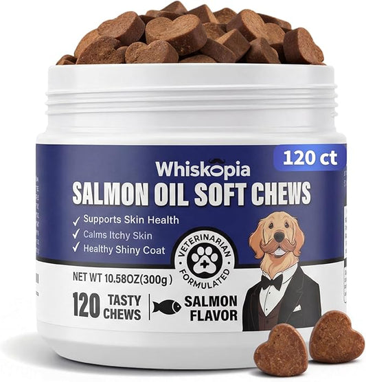 Allergy Relief Chews for Dogs Omega-3 Fish Oil Chewable Supplement for Itchy Skin and Hot Spots Allergies Relief, Paw Licking, Dry Skin & Coat Supplement Itching Relief Bites - 120 Ct