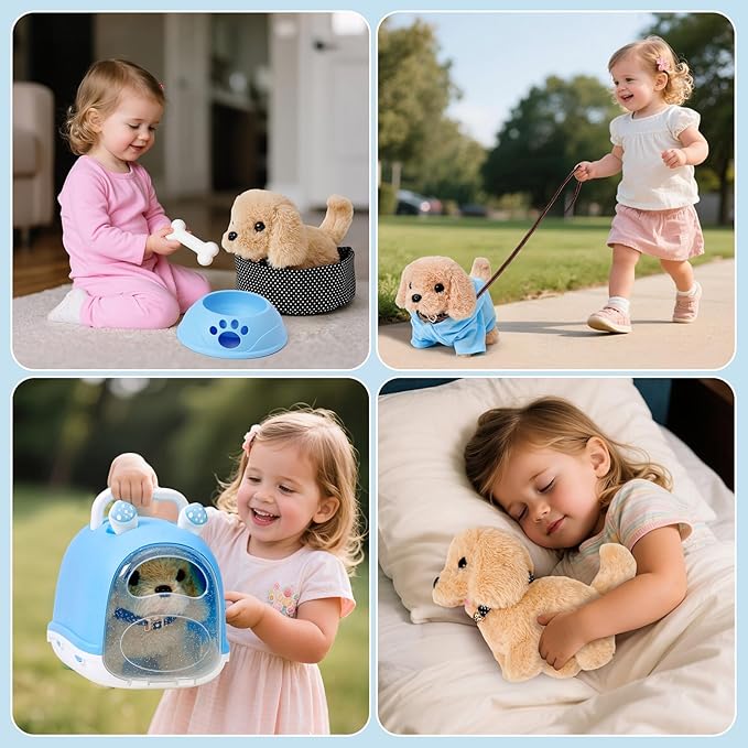 14pcs Robot Dog Toys for Kids Girls Boys 3-6, Realistic Electronic Interactive Plush Toy Dog with Walk & Bark, Pretend Play Puppy Pet Care Playset, 3 4 5 6 Year Old Girl Birthday Gift Ideas