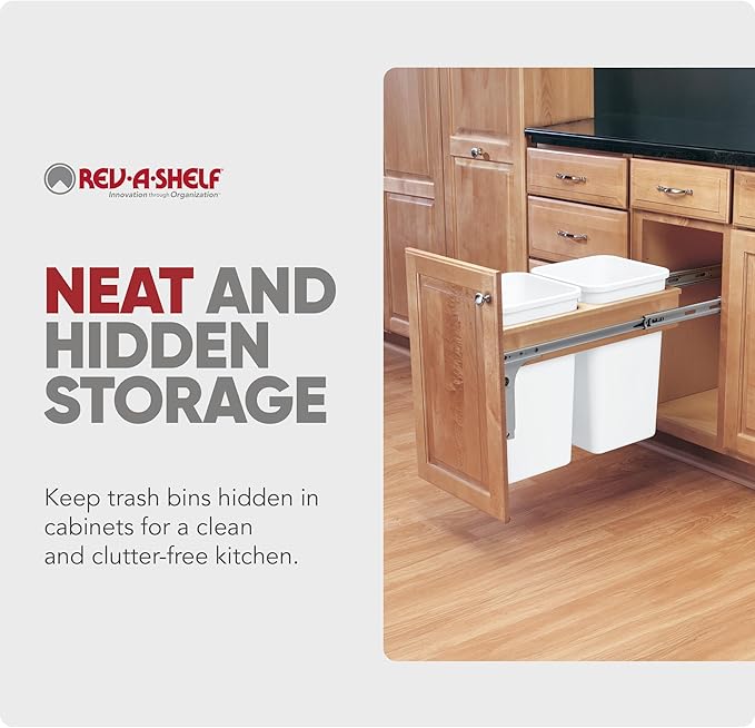 Rev-A-Shelf Top Mount Double Pullout Under Cabinet 27 Quart Kitchen Trash Cans with 150 Pound Rated Full-Extension Slides, 4WCTM-15DM2