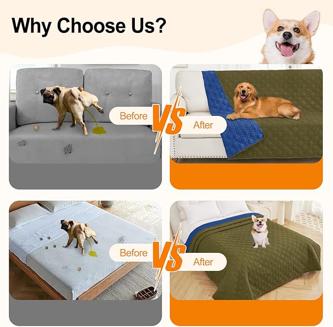 Smiry Waterproof Dog Blanket, 52x82 Inch Soft Pet Bed Cover Reversible, Washable Sofa Couch Furniture Protector for Small Medium Large Dog Puppy Cat, Geometric, Green/Navy