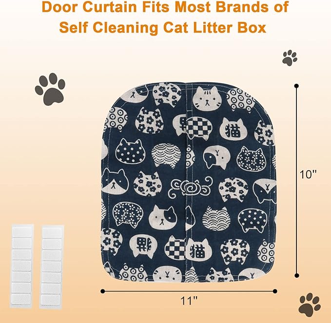 Cat Litter Box Curtain, Washable Litter Box Door Cover, Litter Box Curtain for Enclosed Self-Cleaning Boxs -Blue Square 11''LX10''W （Curtain Only）