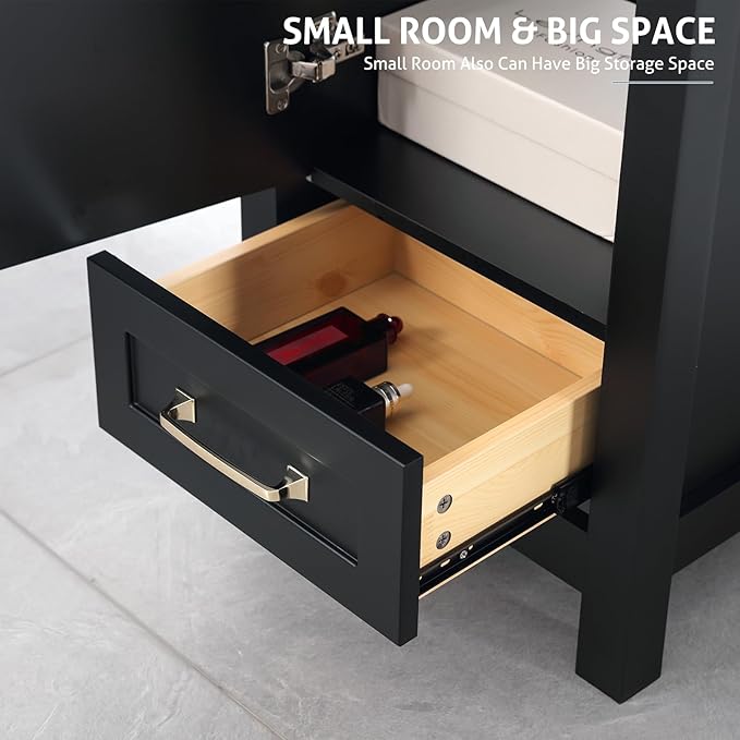 eclife 18" Bathroom Vanities with Sink Combo, Modern Thickened Wood Bathroom Storage Cabinet w/Undermount Sink, Matte Black Faucet Drain, Painted Surface, Black