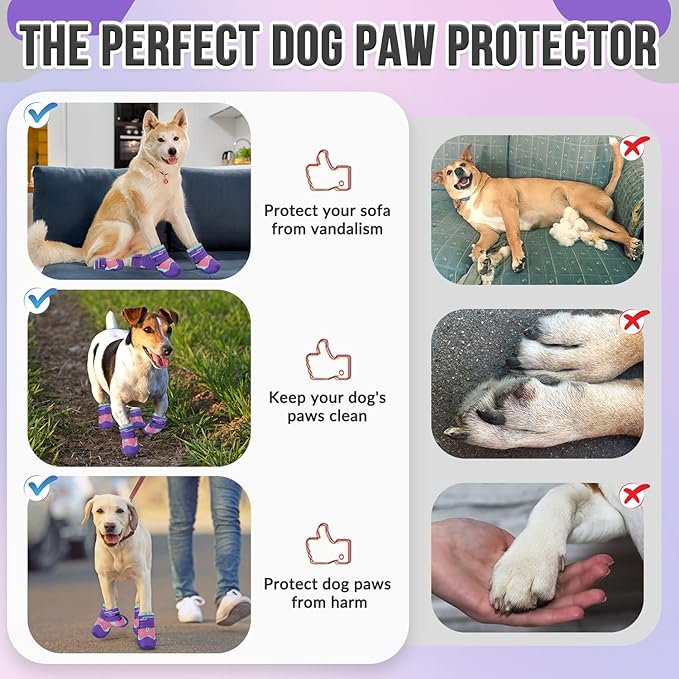 SlowTon Dog Shoes for Large Small Medium Dogs - Breathable Dog Boots for Summer Hot Pavement, Paw Protector for Outdoor Walking Winter Snow, Anti-Slip Rubber Dog Booties for Hardwood Floor (PU PI, 1)
