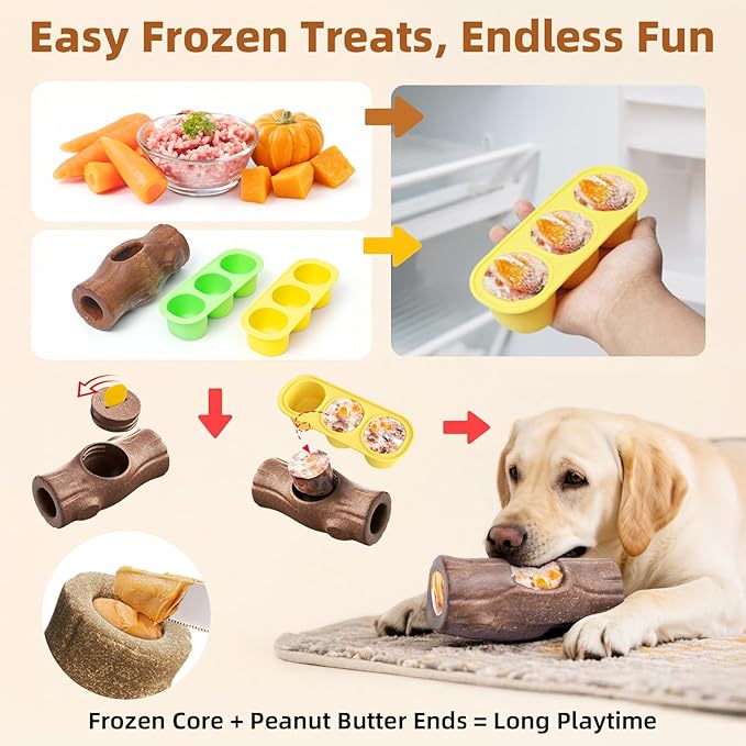 2 Pack Orange Dog Toys for Aggressive Chewers, Interactive Indestructible Dog Toys with Frozen Treat Function, Durable Dog Puzzle Toy for Large & Medium Dogs, Reduces Anxiety & Extends Playtime