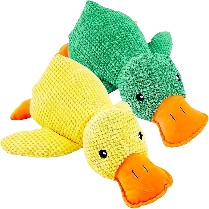 Calming Duck, Calming Duck Dog Toy Bright Yellow, Calming Duck for Dogs, Emotional Support Duck, The Mellow Dog Calming Duck, Quack-Quack Duck Dog Toy for Puppy Dogs (Yellow+Green, Small)