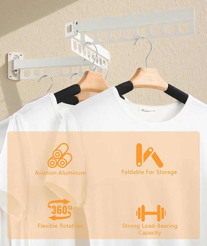 Clothes Drying Rack Laundry Space Saver Wall Mounted, Retractable, Collapsible(Tri-Fold), White Color Rack Clothing (with Screws)
