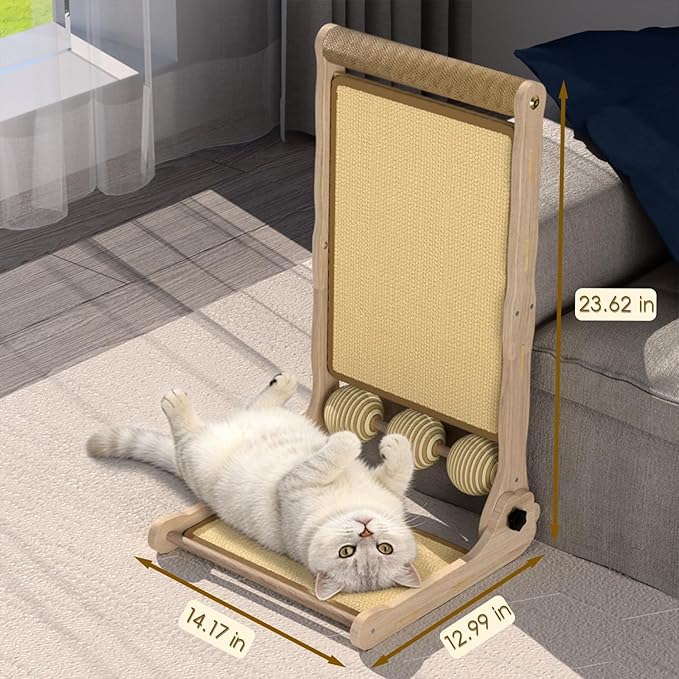 L-Shaped Cat Scratcher with Dual Sisal & Carpet Surfaces Reversible Vertical & Horizontal Scratching Board for Indoor Cats, Furniture & Wall Protector, Large Durable Modern Cat Scratcher Pad