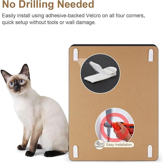 Ownpets Wall Cat Scratcher, Cute Vertical Cat Scratching Board, Wall Mounted Cat Scratch Pad for Wall, Glass, Wood, and Tile, Furniture Protector, Black