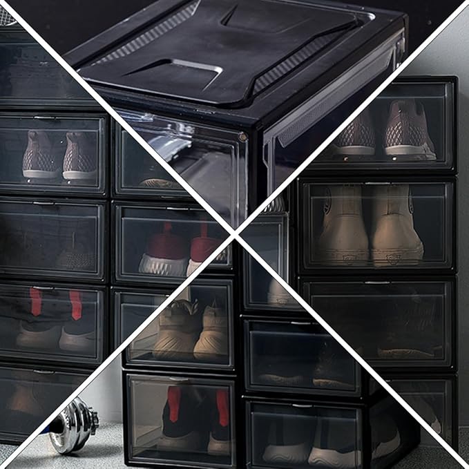 ABOOFAN Stackable Sneaker Shoe Box with Black Secure Closure Practical Display Shoes Organizer Container for Men and Women