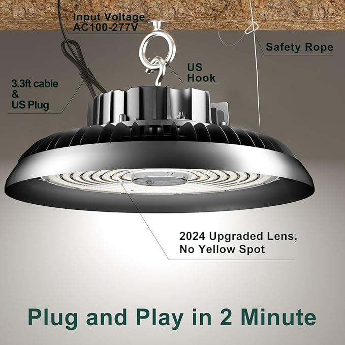 6Pack 250W UFO LED High Bay Light, 37500lm (Eqv.1000W MH/HPS) High Bay LED Shop Lights, 5000K AC100-277V UFO Commercial Warehouse Light