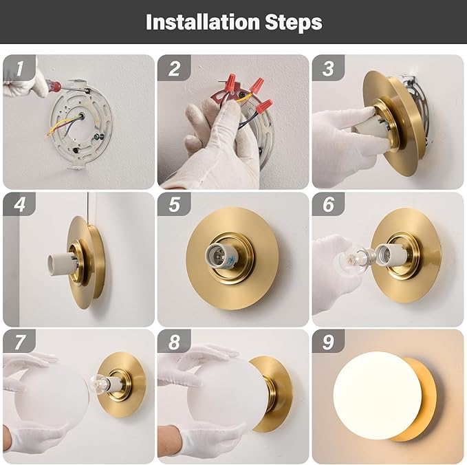 Modern Globe Brass Wall Sconce: 6" Gold Mid Century Modern Indoor Wall Mounted Lamp - Small Minimalist Frosted White Glass Bathroom Sconces - Ball Vanity Light for Bedroom Living Room Hallway Entryway