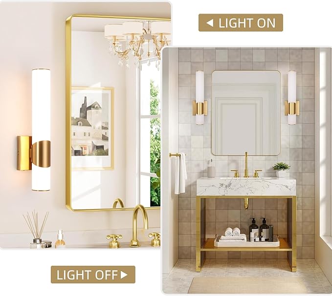 Gold Wall Sconce 5CCT Dimmable Bathroom Sconce with Acrylic Shade LED 15 inch Hardwired Wall Light Fixtures for Bathroom Living Room Bedroom Hallway