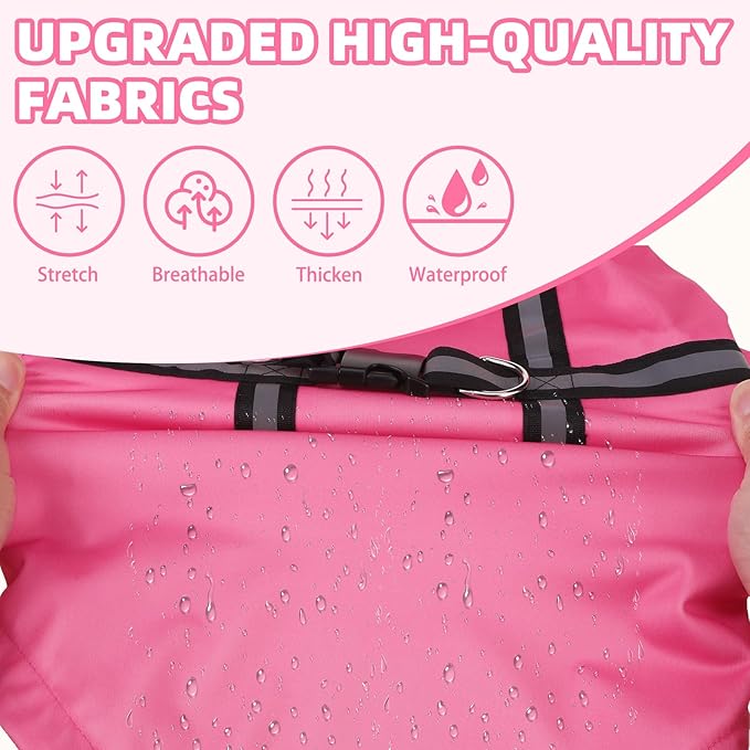 PUPTECK Dog Raincoat with Hood & Harness Built-in, Waterproof Dog Rain Jacket Slicker Poncho Reflective Vest Clothes for Rainy Snowy Winter Cold Days, Fuschia S