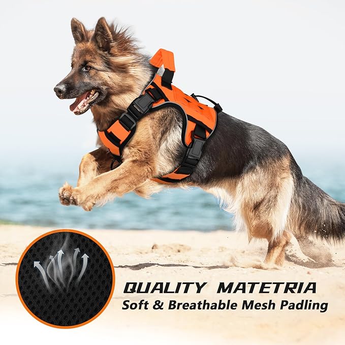 WINGOIN Orange Tactical Dog Harness for Medium Dogs, Heavy Duty No Pull Dog Harness with Handle, Adjustable Reflective Military K9 Pet Vest for Pitbull, Female, Male, Walking, Training, Hunting (M)