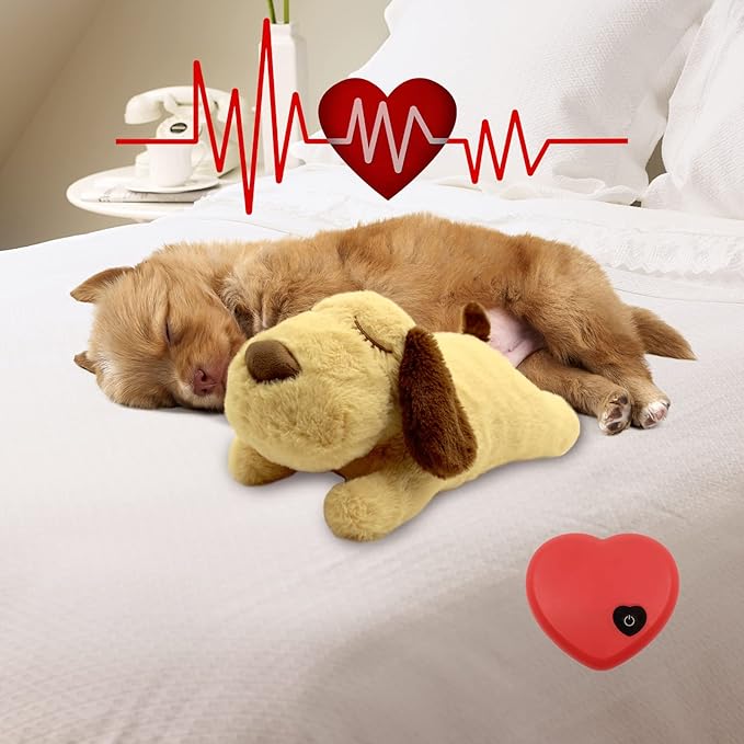 3T GROUP Heartbeat Puppy for Dogs Stuffed Animal with Heartbeat Toy for Puppy Essentials Sleep Aid Pet Behavioral Training Anxiety Relief Calming Plush Pillow(Yellow)