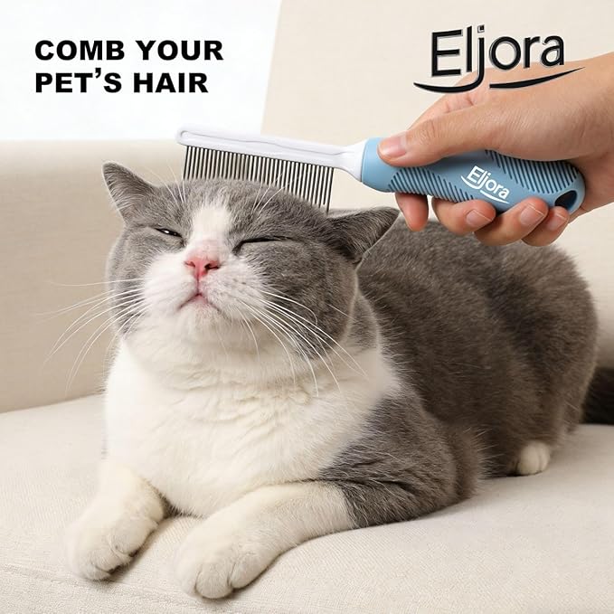 Pet Grooming Glove & Dematting Comb Set – Anti-Slip Handle Deshedding Comb+ Gentle Massage Glove (Pair) for Dogs & Cats (Comb)