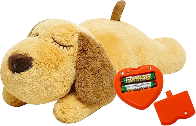 HonourHope Dog Heartbeat Toy (Dog Yellow, Medium) - Plush Pet Calming Toy with Simulated Heartbeat and Heat for Anxiety Relief, Behavioral Training Aid for Puppy Dog Cat