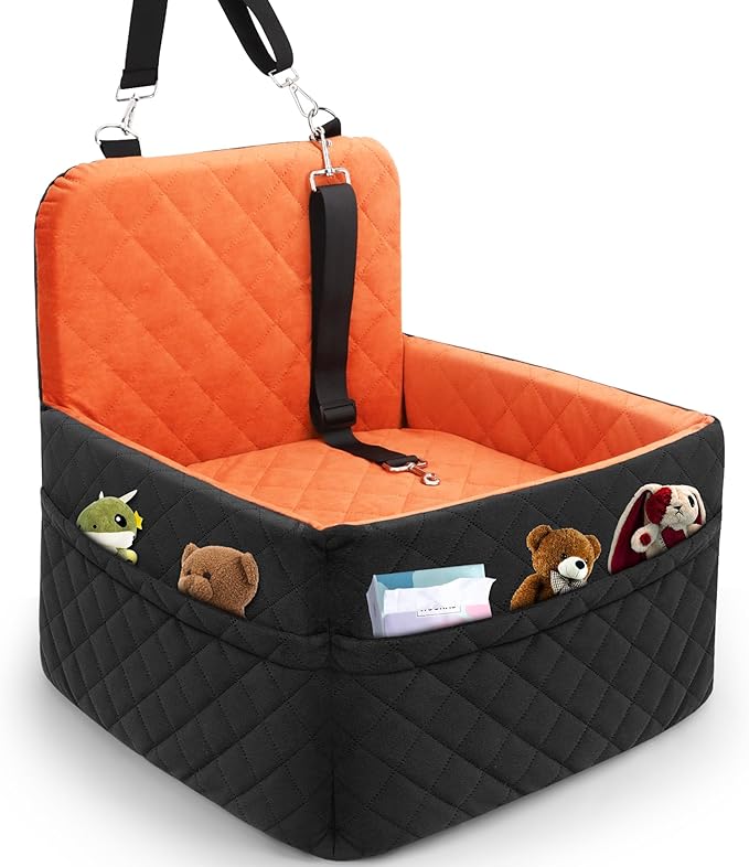 Dog Car Seat for Small/Medium Dogs,Pet Dog Booster Car Seat Puppy 15-35 lbs with Soft 4+2in Detachable Pads Detachable Elevated Cushion and Washable Cover Brown