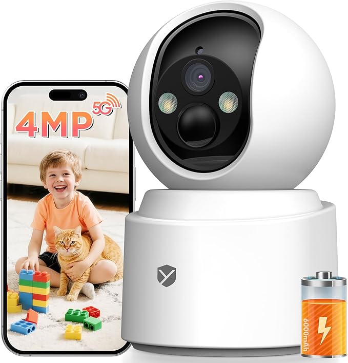 Battery Powered pet camera,true Wireless Indoor Camera, 4MP 2.5K WiFi Camera with Color Night Vision, 355° Pan Tilt, Motion Detection, 2-Way Audio, Dog/Cat/Kids/Baby/Pet Monitor & home security