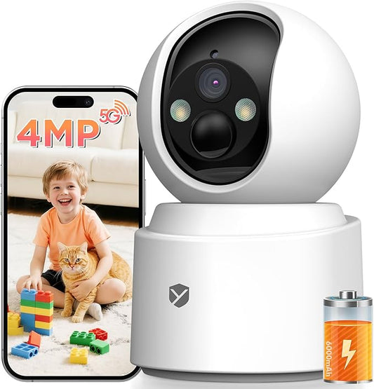 Battery Powered pet camera,true Wireless Indoor Camera, 4MP 2.5K WiFi Camera with Color Night Vision, 355° Pan Tilt, Motion Detection, 2-Way Audio, Dog/Cat/Kids/Baby/Pet Monitor & home security