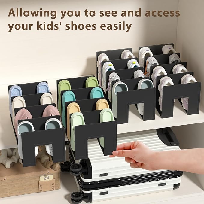 Kids Shoe Rack - 4 Pack Shoe Organizer for Toddlers & Children, Space-Saving Nursery Shoe Storage Shelf, Small Baby Shoes Display Rack for Closet/Entryway, for Desk File Book Organizer(Black)