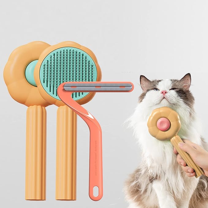 Pet Grooming Brush, Self-Cleaning Sliker Shedding Brush for Removes Mats, Tangles, and Loose Hair for Short or Long Haired Cats/Dogs (Orange)