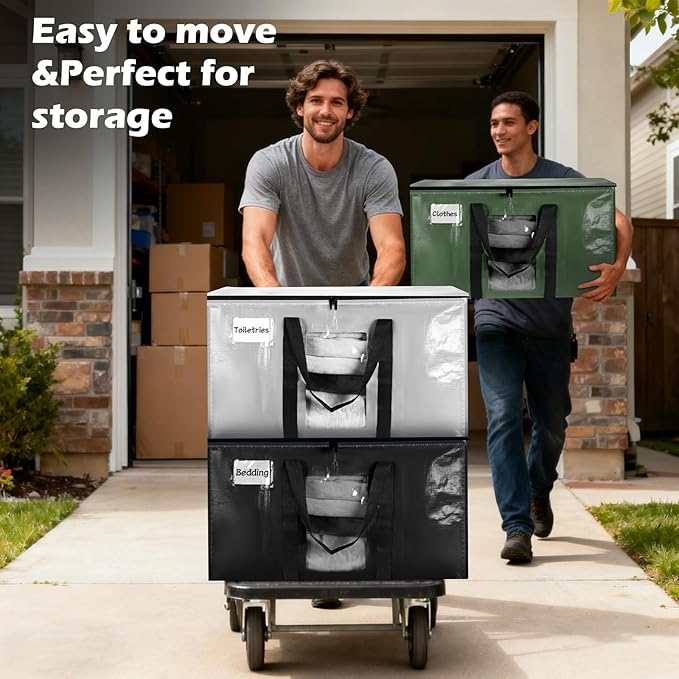 6 Pack Extra Large Moving Bags with Visible Window & Tag Pocket,Strong Zippers & Handles, Heavy Duty Storage Totes for Moving & Space Saving