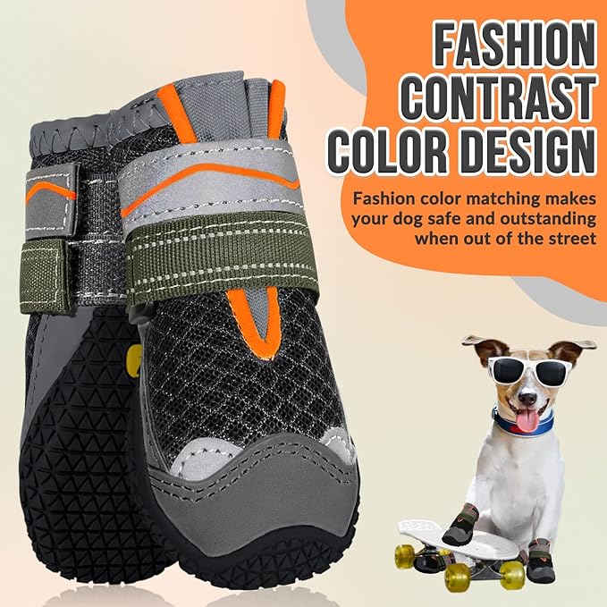 SlowTon Dog Shoes for Large Small Medium Dogs - Breathable Dog Boots for Summer Hot Pavement, Paw Protector for Outdoor Walking Winter Snow, Anti-Slip Rubber Dog Booties for Hardwood Floor (B, 3)