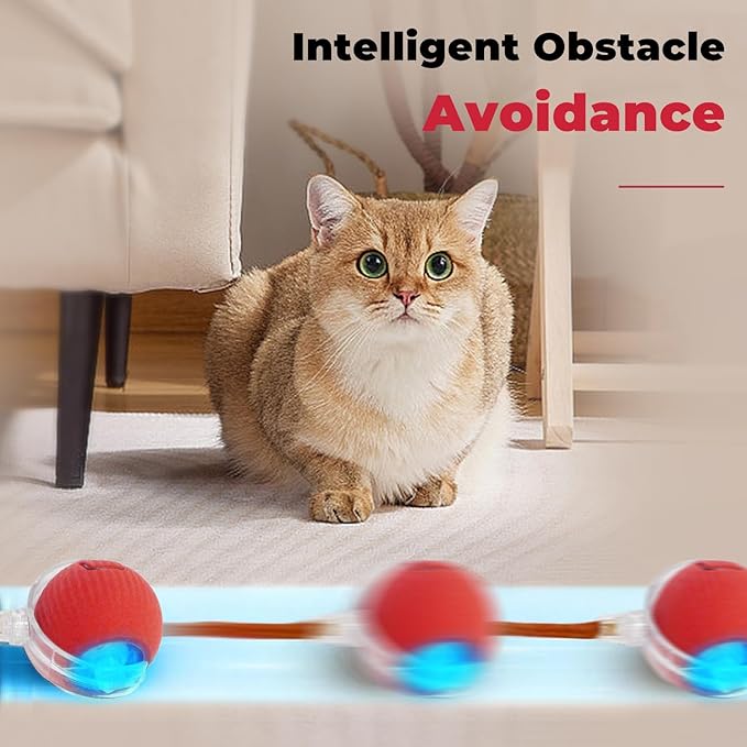 Smart Interactive Pet Toy Ball, Self Rolling Dog Ball Interactive Cat Toys, 360° Smart Automatic Rolling Ball Toy for Dogs Cats Indoor Outdoor Play (Red&Grey) 2pcs
